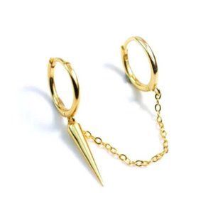 Double Lobe Piercing Linked Cone Gold Earrings